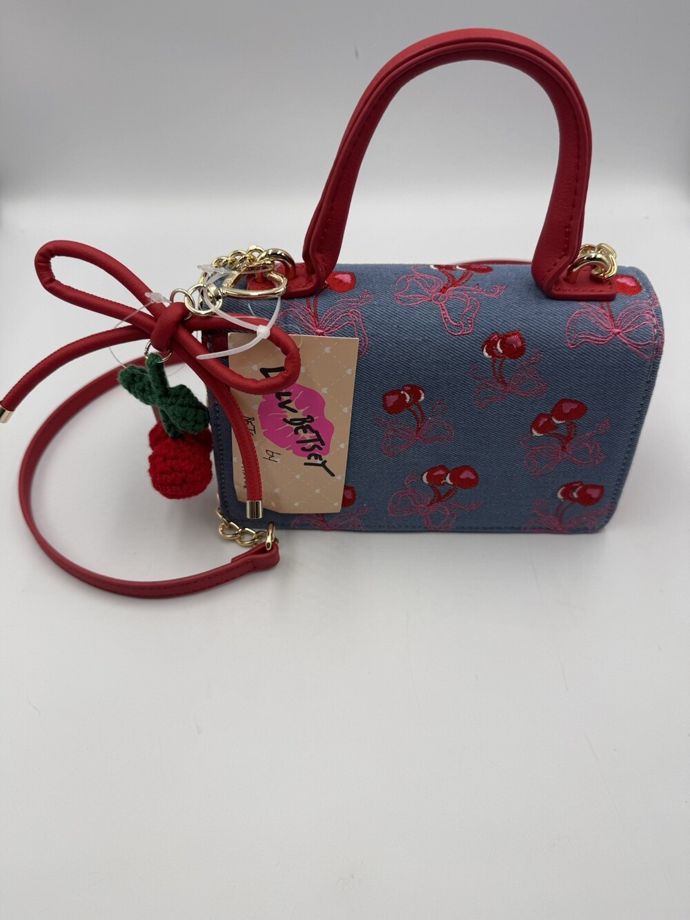Luv Betsy Johnson Denim Cross Body Bag Cherry Print Purse